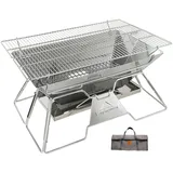 Campingmoon Tragbare Camping-Feuerstelle, Edelstahl, faltbar, Grill, Holzkohle, 50,8 x 33 cm, mit Tragetasche MT-3