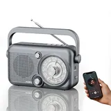 Tragbares Radio mit Bluetooth, AM,FM Kofferradio, Strom & Batteriebetrieb, Eingebautem Lautsprecher MP3 Funktion Kopfhöreranschluss Küchenradio Kleines Radio für Büro Outdoor Camping Notfall, Grau