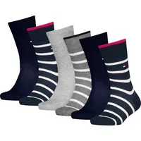 Socken TOMMY HILFIGER "TH KIDS SOCK 6P BRETON STRIPE ECOM", Damen, Gr. 27-30, blau (blau, grau), Baumwollmischung, normal, Socken, gestreift und uni