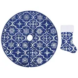 vidaXL Luxus-Weihnachtsbaumdecke mit Socke Blau 90 cm