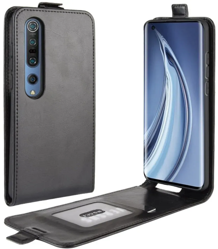 Flip Case Handyhülle für Xiaomi Mi 10 Vertikal Schutzhülle Tasche Cover Schwarz Bumper Smartphone Kartensteckplatz-Kreditkarte-Geldscheine EC-Karte Bank-Karte
