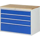 RAU Schubladenschrank Serie 7000, HxBxT 825 x 1.145 x 650 mm, 4 x 90%-Auszug-Schubladen 3 x 150, 1 x 270 mm, Arbeitsplatte Buche