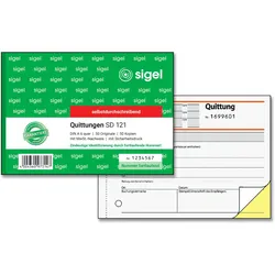 Sigel SD121 Quittungen, mit fortlfd. Nummerierung, 1. u. 2. Blatt bedruckt, mit Sicherheitsdruck, A6 q, selbstdu