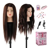 Frisierkopf 80% Echthaar Übungskopf 24 Zoll Frisieren Trainingsköpfe für Friseure Ausbildung Kopf Mit Halter + DIY Haare Set