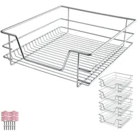 tectake® Teleskopschublade, ausziehbare Schublade, Teleskopregal nachrüsten, Schublade Unterschrank Küche, Regal Küche, Schubladen Organizer Büro, bis 25 kg - passend für 50 cm, 4er Set
