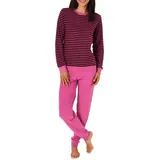 Normann Pyjama Damen Frottee Pyjama langarm mit Bündchen in Streifenoptik rot 48/50