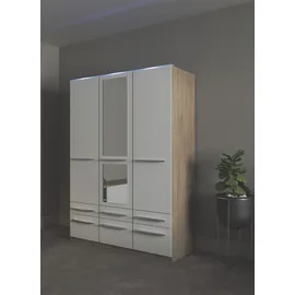 Priess Kleiderschrank PRIESS "Schrank Garderobe Wäscheschrank Barcelona in 5 Breiten", weiß (struktureichefarben hell, weiß), B:140cm H:193cm T:54cm, Holzwerkstoff, Schränke, Kleiderschrank, viel Stauraum, geräumige Schubkästen, mit Spiegel, MADE IN GERMANY