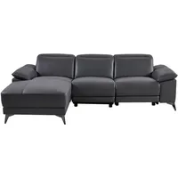 Livetastic Ecksofa, Grau, Leder, Echtleder, Rindleder, 3-Sitzer, Ottomane links, L-Form, 255x171 cm, Made in Europe, motorische Relaxfunktion, USB-C-Anschluss, Wohnzimmer, Sofas & Couches, Wohnlandschaften, Ecksofas