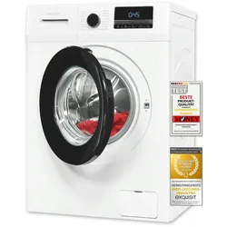 Exquisit Waschmaschine WA8014-340A weiss | 8 kg Fassungsvermögen | Energieeffizienzklasse A | 16 Waschprogramme | Kindersicherung | Startzeitvorwahl