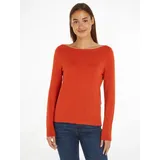 Tommy Hilfiger Strickpullover CO JERSEY STITCH BOAT-NK SWEATER mit Tommy Hilfiger Logo-Flag am Ärmel rot L (40)