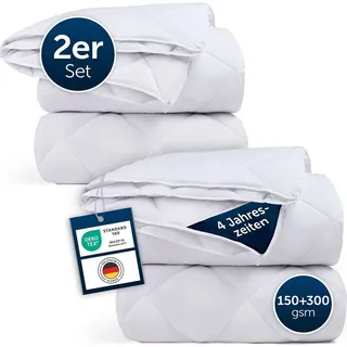 Blumtal 4 Jahreszeiten Bettdecke 135 x 200 cm im 2er Set - zusammenknöpfbare vier-Jahreszeiten-Bettdecke - Sommerdecke + Winterdecke Kombi - Weiß