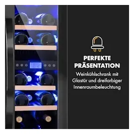 Klarstein Vinovilla 17 Built-In Duo Weinkühlschrank 53l 17 Fl. 3-Farben Glastür schwarz