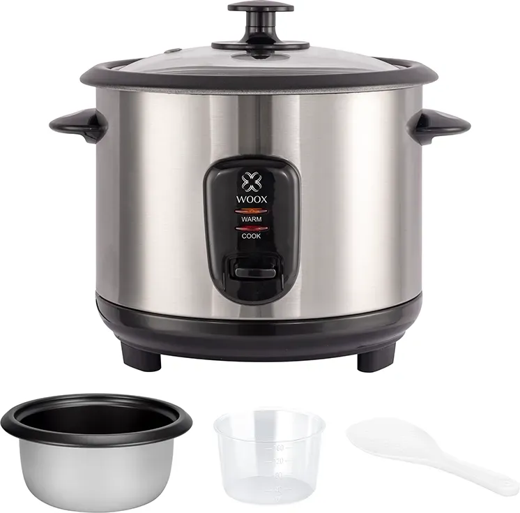 WOOX Elektrischer Kocher, 400 W, 1 L, Glasdeckel, schwarz, 410 Edelstahlgehäuse + antihaftbeschichteter Innentopf