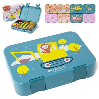 Bearfoot Brotdose Kinder BPA-frei – Lunchbox/Bento Box mit Fächern, für Mädchen & Jungen, Schule & Kindergarten (Bagger)