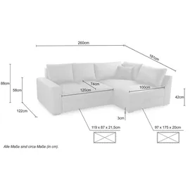 luma-home Ecksofa-Dauerschläfer Federkern Topper Bettkasten Schlafcouch in Hellbraun & 15108 - Braun