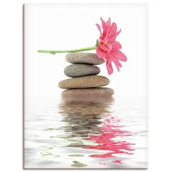 Wandbild ARTLAND "Zen Spa Steine mit Blumen I", pink (farbe bild(er): pink), B:60cm H:80cm T:1,8cm, Canvas, Leinwand, Bilder, als Leinwandbild, Poster in verschied. Größen