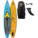 Runga-Boards Inflatable SUP-Board Runga PUREI RACE AIR BLUE 12.6 Stand Up Paddling SUP iSUP, (Set 1, mit gepolsterten Trolley-Rucksack, Center-Finne und Coiled-Leash) Set 1