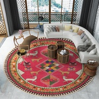 LONGSAO Moderner Designer Teppich, rutschfest Waschbar Teppich Rund Oriental Teppich Mode rosa Karierte weiße Eselsnähte, ø 200CM