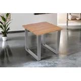 Esstisch 80x80 cm Baumkante Holz Wildeiche-Optik U-Gestell Metall silber JOSY - Naturbelassen