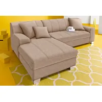 INOSIGN Ecksofa Turah incl. Zierkissen, moderne Steppung, auch in Leder, wahlweise mit Bettfunktion, Schlafsofa, B/T/H: 239/152/75 cm, L-Form beige