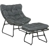 Rattan Relaxsessel Mit Fußhocker, Gartensessel Mit Dicke Kissen Outdoor Rattanstuhl Gartenstuhl Für Garten, Balkon, Terrasse Grau