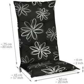 Beautissu Hochlehner Auflage 120 x 50 x 6 cm schwarz mit Blumen 1 St.