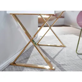 Wohnling Schreibtishc 118 cm weiß hochglanz Schreibtisch weiß rechteckig, X-Fuß-Gestell gold 118,0 x 57,0 cm