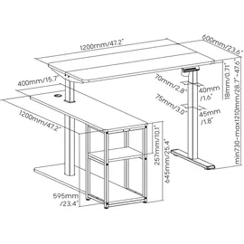 Ergo Office Höhenverstellbarer elektrischer Schreibtisch , max. Höhe 121cm, max. 70 kg, mit Tischplatte, rustikal braun, ER-450 - Braun/Schwarz
