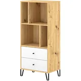 Livetastic Highboard, Weiß, Eiche Artisan, Metall, 2 Schubladen, 63x135x40 cm, Beimöbel erhältlich, Wohnzimmer, Kommoden & Sideboards, Highboards