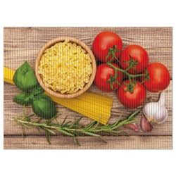 Schaum-Badematte Spaghetti mit Tomaten, Knoblauch und Basilikum Wallario, Höhe 5.5 mm, rutschhemmend, geeignet für Fußbodenheizungen, Polymer-Schaum, rechteckig gelb