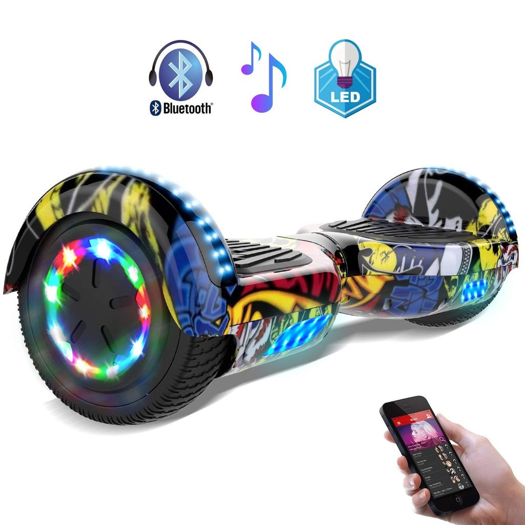 6,5" Hoverboard Elektro Scooter Räder mit LED Licht 6.5 Zoll Balance Scooter Kinder Sicherheit Bluetooth Lautsprecher LED Licht Starker Dual Motor...