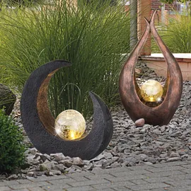 GLOBO Solarlampe Gartendeko Skulptur LED Mondsichel Solarleuchte Garten, Glaskugel Crackle, 2er Set