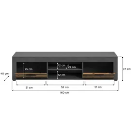 Möbel Boss Jam Lowboard 160 x 37 cm Schwarz Holz