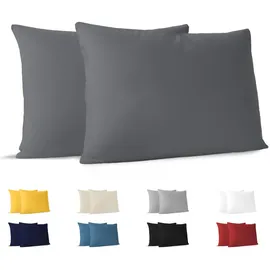 Dreamzie Kissenbezug 50 x 70 cm (Set mit 2) - 100% Jersey Baumwolle 150 g/qm Kissenbezüge -Anthrazit - Für Kissen 50 x 70 cm - Kissenhülle - Kissenbezug - Resistent und Hypoallergen - Dreamzie