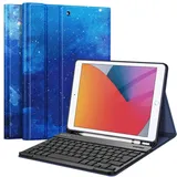 Fintie Tastatur Hülle für iPad 10.2 Zoll (9/8/ 7 Generation - 2021/2020/2019), Schutzhülle mit TPU Rückschale, Pencil Halter und magnetisch Abnehmbarer Tastatur mit QWERTZ Layout,Sternenhimmel