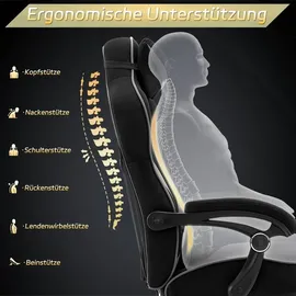 Woltu Gaming Stuhl Racing Stuhl Bürostuhl Chefsessel mit Kopfstütze und Lendenkissen, Fußstütze, Stoff, Grau, BS83gr - Grau