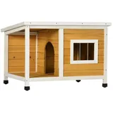 PawHut Hundehütte mit Terrasse und aufklappbarem Asphaltdach, Hütte für kleine Hunde Indoor, Outdoor, wetterfest, orange 85,5 x 62 x 60H cm