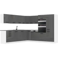 Belini Küchenzeile L-Form 480 x 204 cm Silber Hochglanz