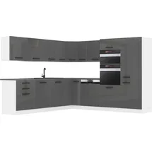 Belini Küchenzeile L-Form 480 x 204 cm Silber Hochglanz