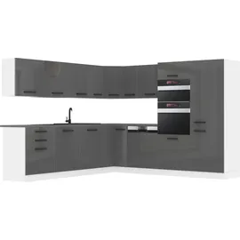 Belini Küchenzeile L-Form 480 x 204 cm Silber Hochglanz