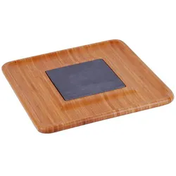 Bambus Käse-Tablett mit Schieferplatte - Edel Design Käseschneidebrett für Partys & Weinproben - 33x33x1,5cm - 100% Bambus Rahmen