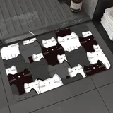 KDWJS Badematte rutschfest Super Absorbierende Badezimmerteppich,Waschbar Duschvorleger,Badewannen undBadezimmer,Niedliches schwarz-weiß-graues Katzenmotiv-Wiederholungsmuster mit Einer LUS,40x60 cm