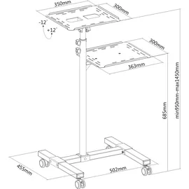 PureMounts PM-PCART-10 - Neigbarer Projektionswagen/-tisch für Beamer und Projektoren