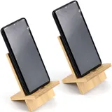 IFAMIO 2 Stück Bambus-Handy-Ständer aus Holz, Handy-Halterung, Tablet-Schreibtisch-Ständer mit Ladeloch, tragbarer Handy-Tischständer, Schreibtisch-Organizer, kompatibel mit iPhone, iPad, Tablet
