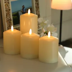 LED Kerzenset Adventskerzen Echtwachs flackernd Fernbedienung 11,5cm creme 4St.
