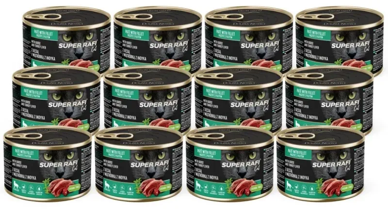 DOLINA NOTECI Super Rafi Cat P&F mit Gänse- und Truthahnleber für sterilisierte Katzen 12x185g