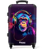 NoBoringSuitcases.com Kinderkoffer, Kinder Koffer, Koffer Groß, Koffer Kinder, Koffer TSA Schloss, Trolley Kinder, Großer Koffer, Suitcase, Koffer Mittelgroß (Schimpanse - Neon Violett, 67 cm - 72 L)