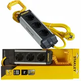 STANLEY 3m ALU Mehrfachstecker 3-Fach mit Haken Mehrfachsteckdose (Schutzkontaktstecker), 3m Steckdosenleiste IP20 Haken Mehrfachsteckdose Steckerleiste silberfarben