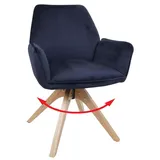 Esszimmerstuhl HWC-G67, Esstischstuhl Küchenstuhl Stuhl mit Armlehne, drehbar Holz Samt 320 g/m2 MVG anthrazit-blau - Blau