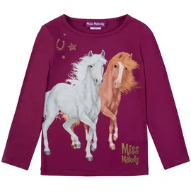 Miss Melody Langarmshirt MISS MELODY, Mädchen, Gr. 116, rot (raspberry coulis), Single Jersey, Obermaterial: 100% Baumwolle, bedruckt, hüftbedeckend, Rundhals, Shirts Langarmshirt, mit großem Pferde-Frontmotiv